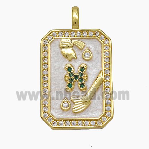 Copper Tarot Card Pendant Pave Zirconia Zodiac Pisces Painted Gold Plated