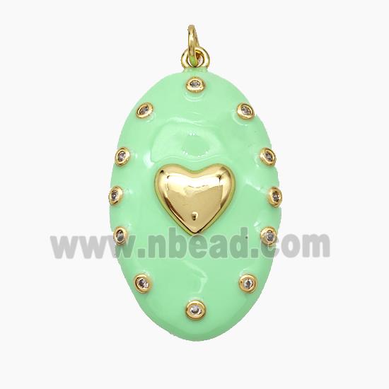 Copper Oval Pendant Mint Green Enamel Heart Gold Plated