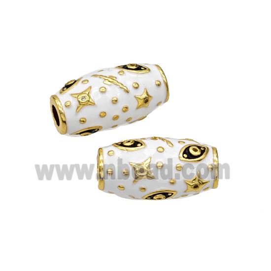 Copper Rice Beads White Enamel Star Eye Large Hole Gold Plated