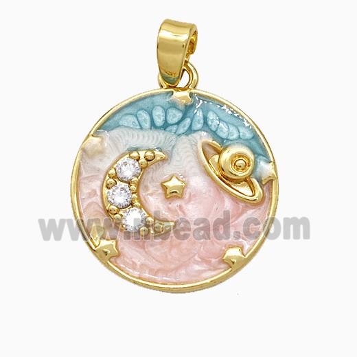 Enamel copper pendant, 18K gold plated