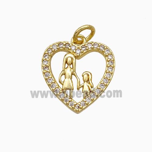 Copper Heart Mother Pendant Pave Zirconia Gold Plated
