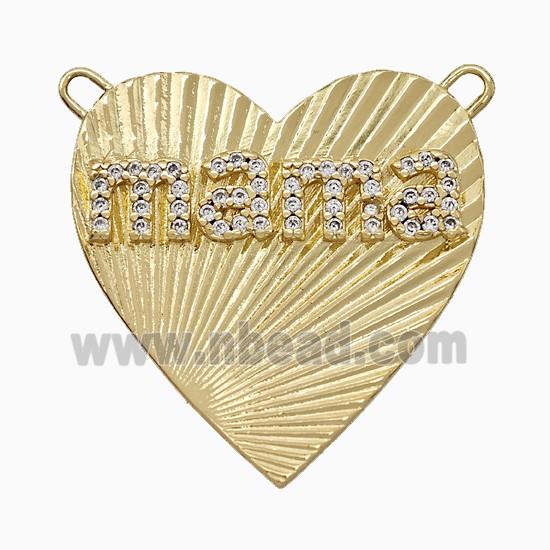 Copper Heart Pendant Pave Zirconia Mama Gold Plated