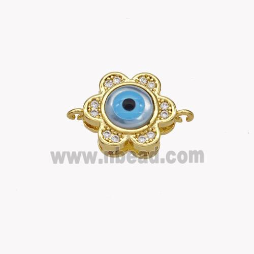 Copper Flower Connector Pave Shell Zirconia Evil Eye 18K Gold Plated