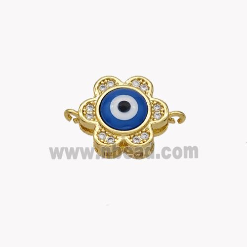 Copper Flower Connector Pave Shell Zirconia Evil Eye 18K Gold Plated