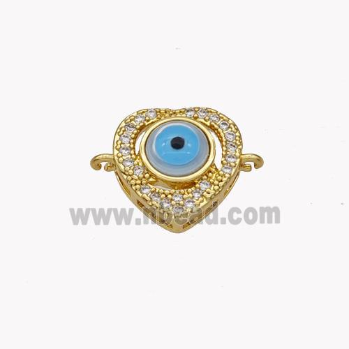 Copper Heart Connector Pave Shell Zirconia Evil Eye 18K Gold Plated