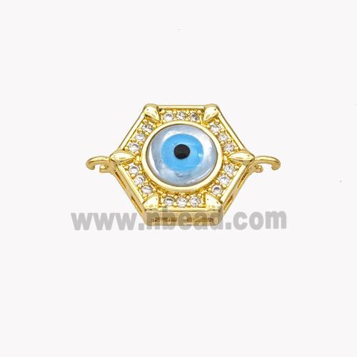 Copper Hexagon Connector Pave Shell Zirconia Evil Eye 18K Gold Plated