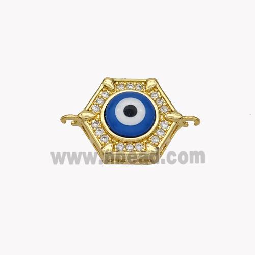 Copper Hexagon Connector Pave Shell Zirconia Evil Eye 18K Gold Plated