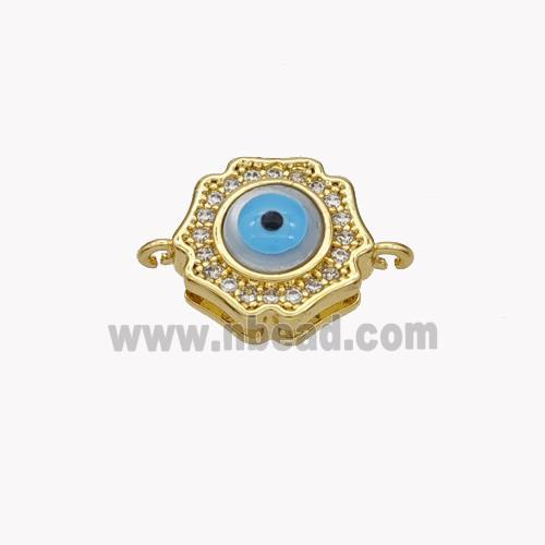 Copper Flower Connector Pave Shell Zirconia Evil Eye 18K Gold Plated