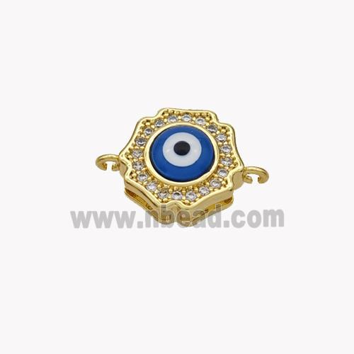 Copper Flower Connector Pave Shell Zirconia Evil Eye 18K Gold Plated