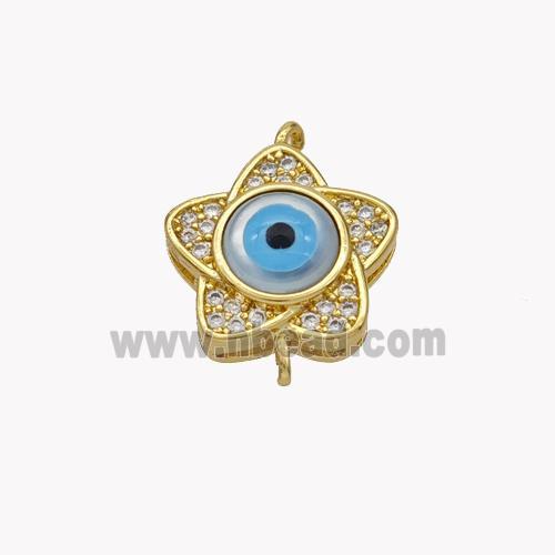 Copper Flower Connector Pave Shell Zirconia Evil Eye 18K Gold Plated