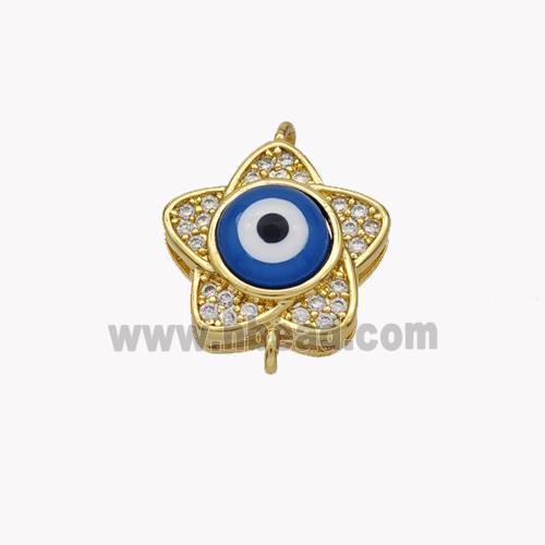 Copper Flower Connector Pave Shell Zirconia Evil Eye 18K Gold Plated