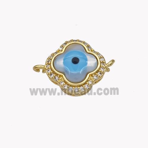 Copper Clover Connector Pave Shell Zirconia Evil Eye 18K Gold Plated