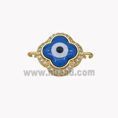 Copper Clover Connector Pave Shell Zirconia Evil Eye 18K Gold Plated