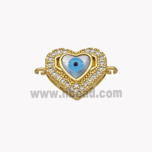 Copper Heart Connector Pave Shell Zirconia Evil Eye 18K Gold Plated