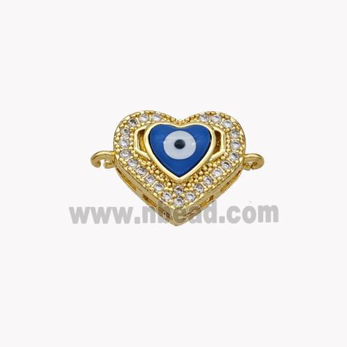 Copper Heart Connector Pave Shell Zirconia Evil Eye 18K Gold Plated