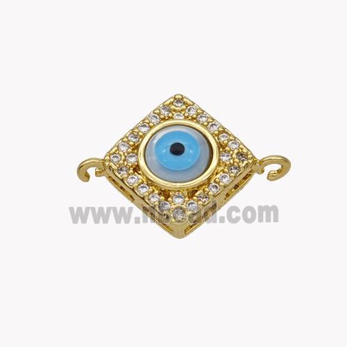 Copper Rhombus Connector Pave Shell Zirconia Evil Eye 18K Gold Plated