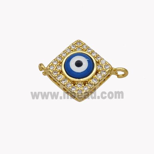 Copper Rhombus Connector Pave Shell Zirconia Evil Eye 18K Gold Plated