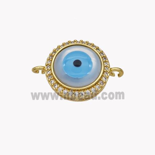 Copper Coin Connector Pave Shell Zirconia Evil Eye 18K Gold Plated