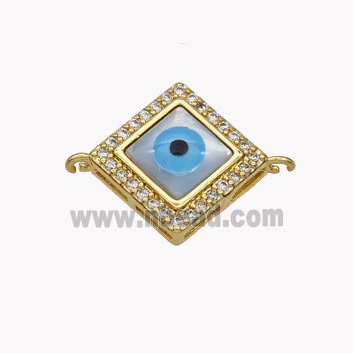 Copper Rhombus Connector Pave Shell Zirconia Evil Eye 18K Gold Plated