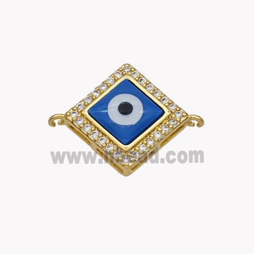 Copper Rhombus Connector Pave Shell Zirconia Evil Eye 18K Gold Plated