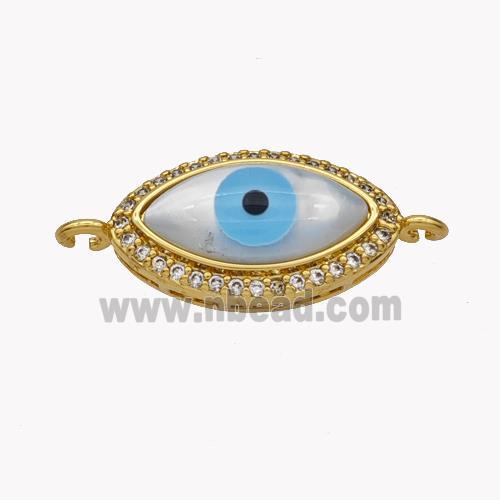 Copper Oval Connector Pave Shell Zirconia Evil Eye 18K Gold Plated