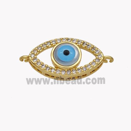 Copper Oval Connector Pave Shell Zirconia Evil Eye 18K Gold Plated