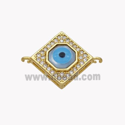 Copper Rhombus Connector Pave Shell Zirconia Evil Eye 18K Gold Plated