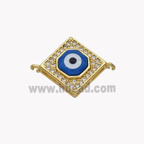 Copper Rhombus Connector Pave Shell Zirconia Evil Eye 18K Gold Plated