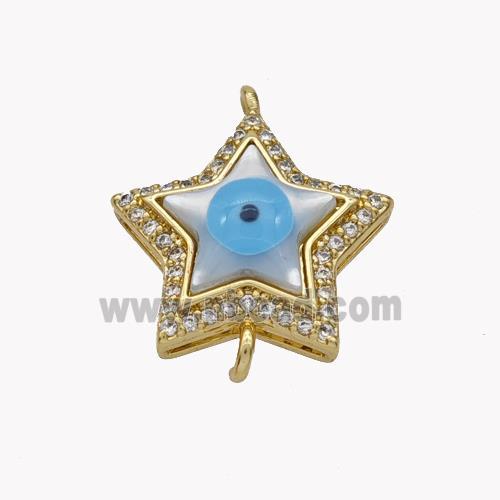 Copper Star Connector Pave Shell Zirconia Evil Eye 18K Gold Plated