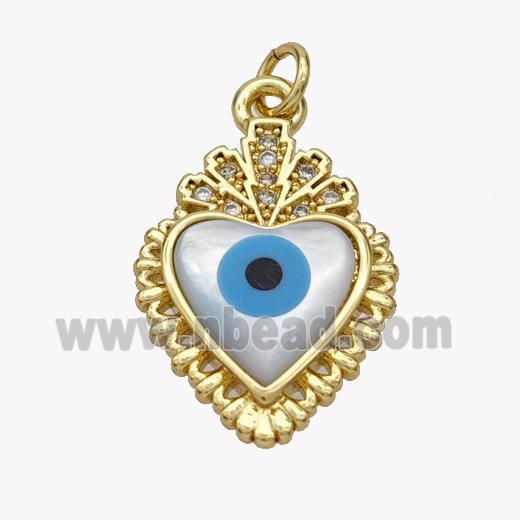 Copper Heart Pendant Pave Shell Zirconia Evil Eye 18K Gold Plated