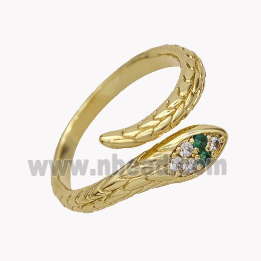 Copper Snake Rings Micropave Zirconia 18K Gold Plated