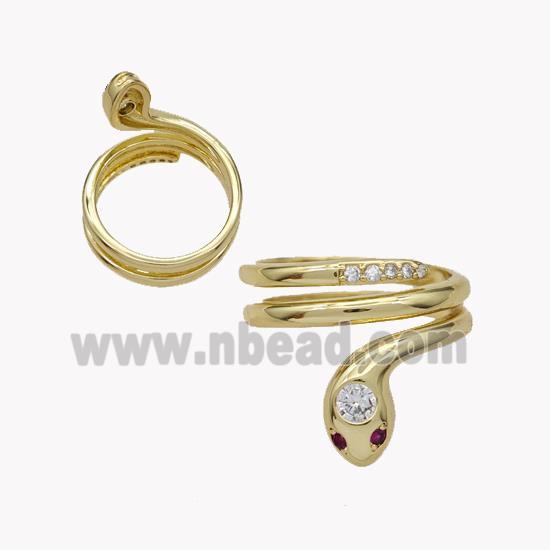 Copper Snake Rings Micropave Zirconia 18K Gold Plated