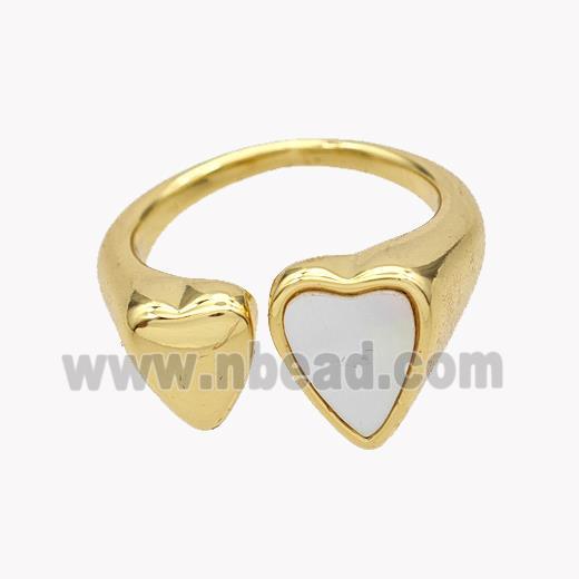 Copper Heart Rings Pave Shell 18K Gold Plated