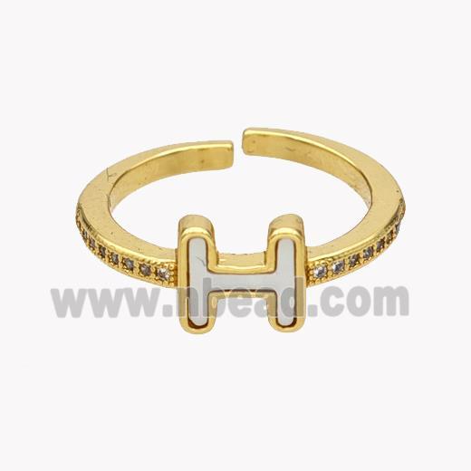 Copper H Rings Pave Shell Zirconia 18K Gold Plated