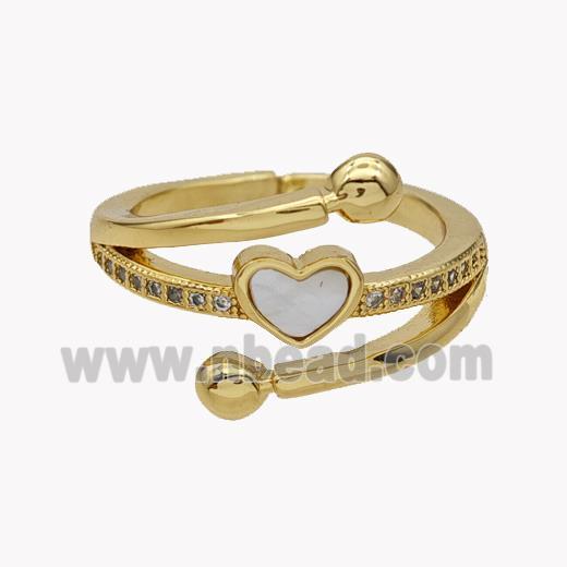 Copper Heart Rings Pave Shell Zirconia 18K Gold Plated