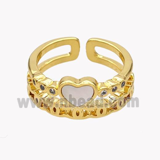 Copper Heart Rings Pave Shell Zirconia 18K Gold Plated