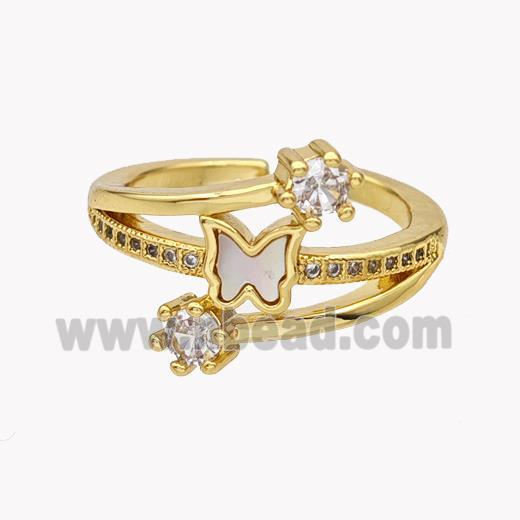 Copper Butterfly Rings Pave Shell Zirconia 18K Gold Plated