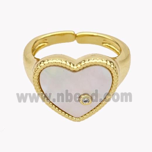 Copper Heart Rings Pave Shell 18K Gold Plated