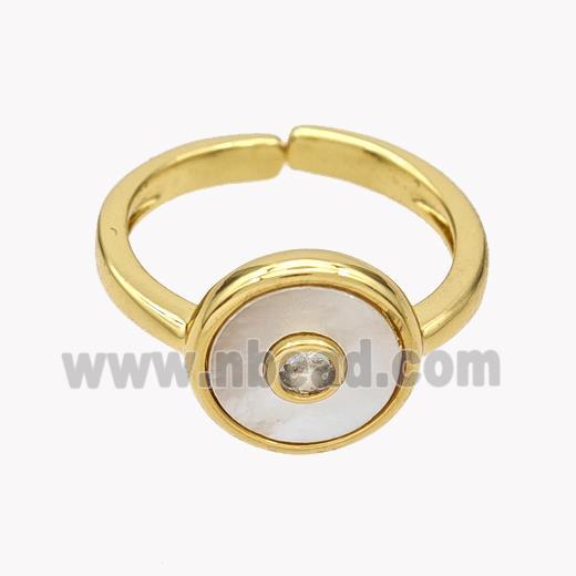 Copper Coin Rings Pave Shell 18K Gold Plated