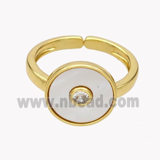 Copper Coin Rings Pave Shell 18K Gold Plated