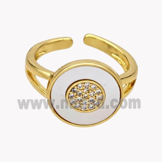 Copper Coin Rings Pave Shell Zirconia 18K Gold Plated