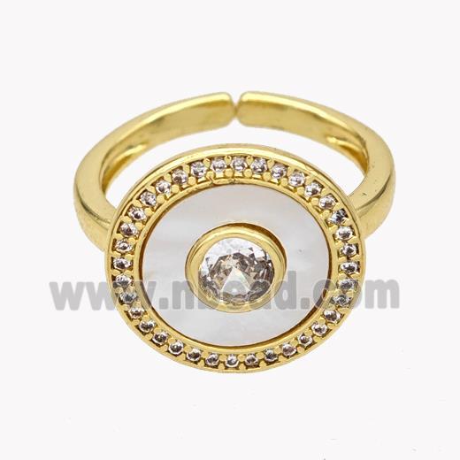 Copper Coin Rings Pave Shell Zirconia 18K Gold Plated