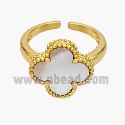 Copper Clover Rings Pave Shell 18K Gold Plated