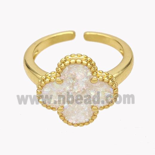 Copper Clover Rings Pave Fire Opal 18K Gold Plated