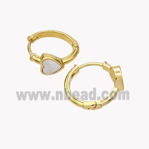 Copper Heart Hoop Earrings Pave Shell 18K Gold Plated