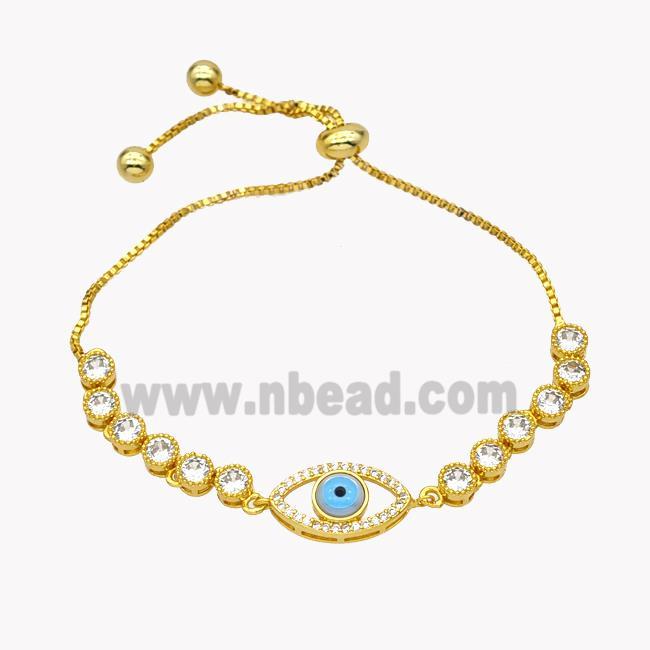 Copper Eveil Eye Bracelet Pave Zirconia Adjustable 18K Gold Plated