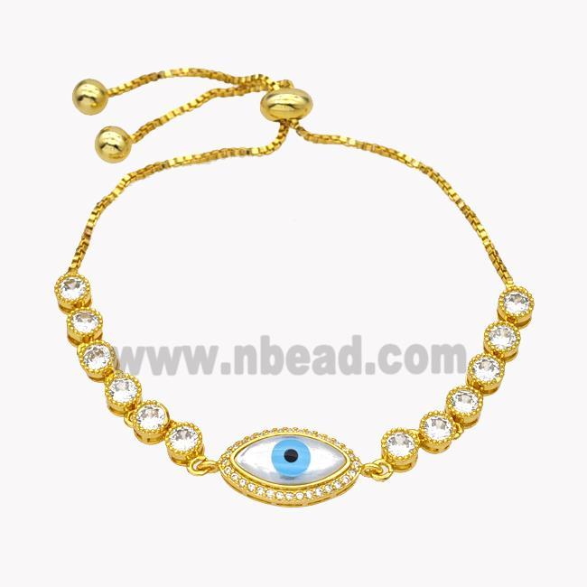 Copper Eveil Eye Bracelet Pave Zirconia Adjustable 18K Gold Plated