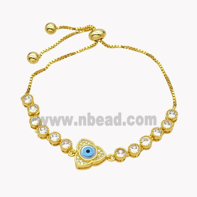 Copper Eveil Eye Bracelet Pave Zirconia Adjustable 18K Gold Plated