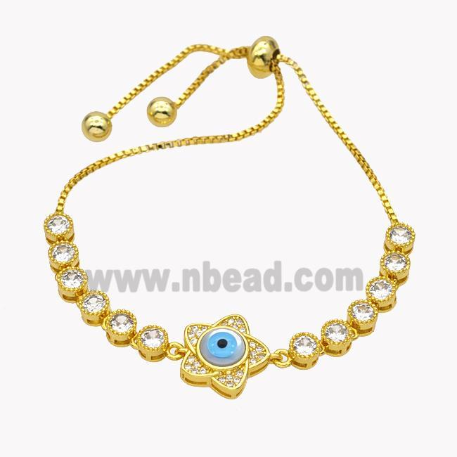 Copper Eveil Eye Flower Bracelet Pave Zirconia Adjustable 18K Gold Plated