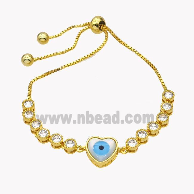 Copper Eveil Eye Heart Bracelet Pave Zirconia Adjustable 18K Gold Plated